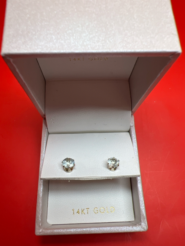 14KT White Gold Studs 6 Prong with Light Blue Stone