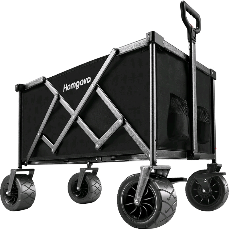 Homgava Foldable Wagon Cart with Big Wheels,Heavy Duty Beach Wagon with Brakes