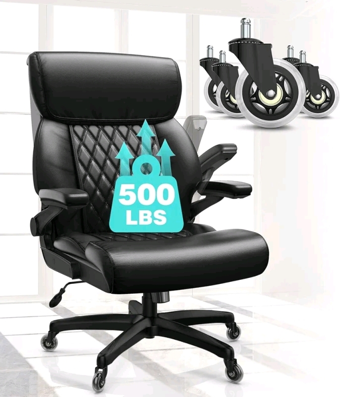 Raynesys Big and Tall Office Chair 500lbs Capacity, High Back Large Executive Office Chair with Flip-up Armrests