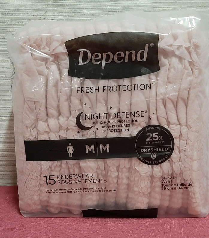 Depend Fresh Protection Night Defense Underwear Size M 31-37 inches 15 per Pack