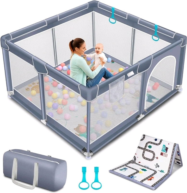 NEW Suposeu Baby Play Pen with Non Slip Mat for Toddlers, Portable 50”×50” Baby Play Yard with Gate