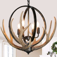 NEW Debemenes Antler Chandelier 4 Lights, Rustic Farmhouse Chandelier with 4 Resin Antlers and Retro Metal Globe Chandelier For Hallway Entry etc.<br/>