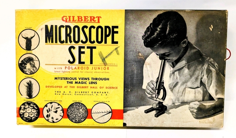 Vintage 1938 Gilbert No. 8 Microscope Set with Polaroid Junior & Original Box