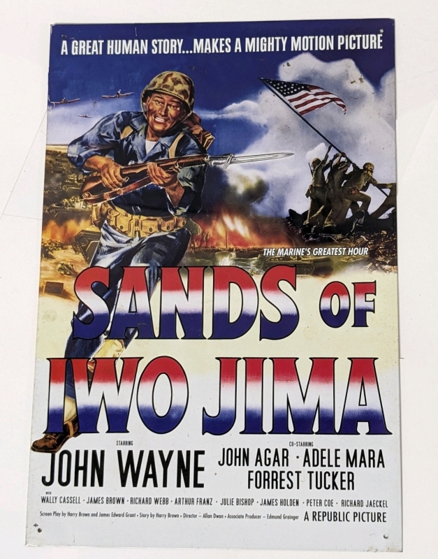 SANDS OF IWO JIMA feat. John Wayne Reproduction Metal Advertising Sign 10.5" x 15.5"