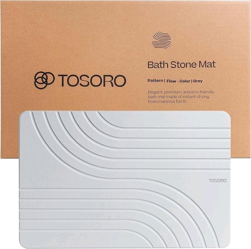 New TOSORO Stone Bath Mat 23.5" x 15.5" (Pattern : Flow / Colour : Grey)