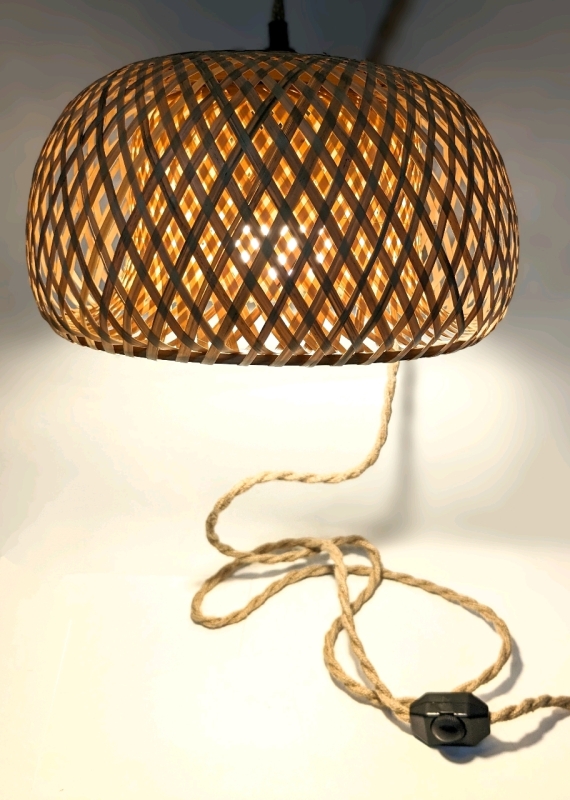 New Boho Plug-In Chandelier Pendant Light with Woven Cord & Dimmer Switch