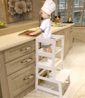 Wood City Kitchen Step Stool for Toddlers, Montessori Learning Stool Tower, Toddler Standing Tower Helper for Kitchen Counter and Bathroom Sink (White)