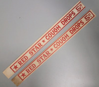 Vintage Red Star Cough Drops Advertising Heavy Stock Strips . Measures 13"×1 1/8"