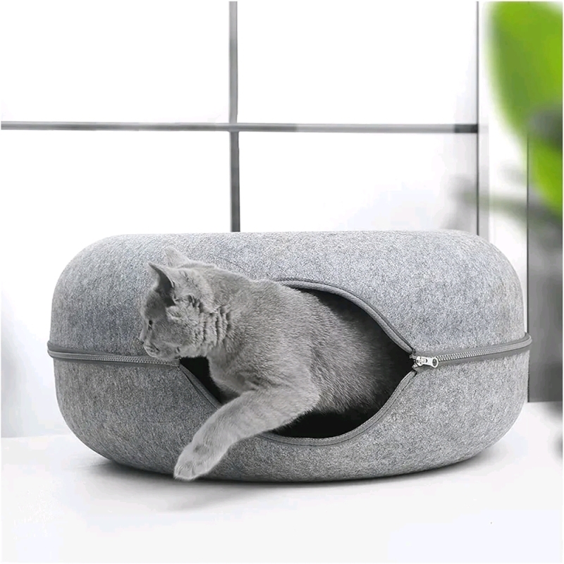 NEW Round Felt Donut Cat Nest 7.87 x19.6 inches Easy to unzip for cleaning