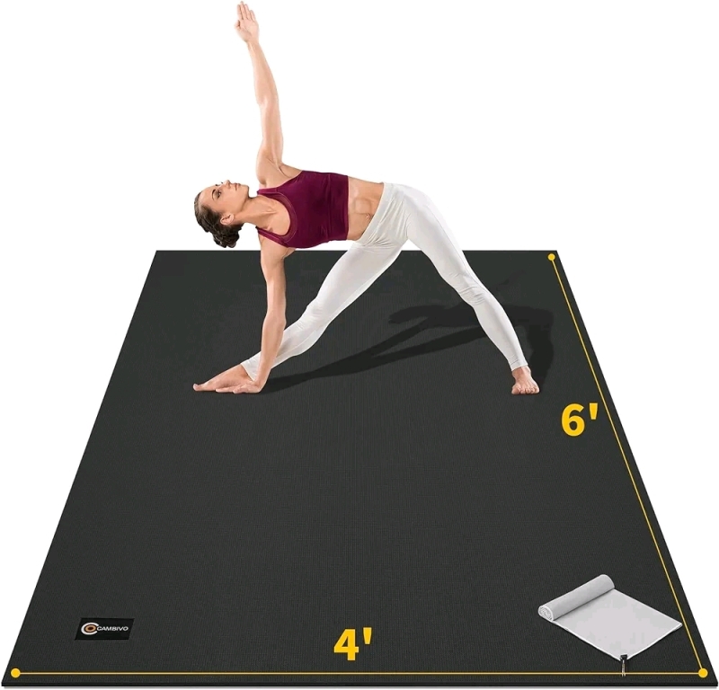 NEW CAMBIVO Large Yoga Mat 6&rsquo; x 4&rsquo; x 8mm(72'' x 48'') Extra Thick Workout Mat for Home Gym Flooring, Non-Slip Anti-Tear Barefoot Exercise Mat for Women and Men-Pilates,Stretching,Push-ups Stock photo used