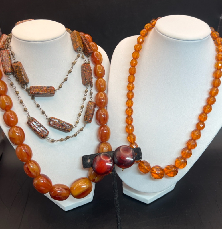 Caramel Swirl graduated Bead, Gaceted Tangerine & Art Glass Necklaces