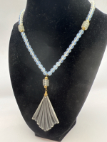 Blue Flash Moonstone Necklace Lucite Fan Pendant