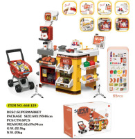 Children's Simulation Supermarket Vending Counter Shopping Cart Combination Set Playhouse Supermarket Scan Cash Register Toy , assembly <br/>Required