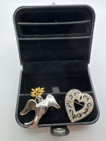 Vintage HEDY & HEDISON<br/>Signed Valentines Heart<br/>Brooch Sterling Peace Dove