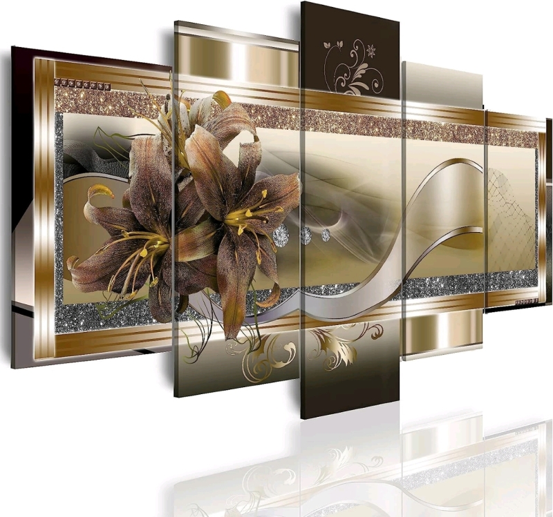 New LUDUHU Yellow Orchid Flowers Canvas Print Across 5 Canvases (Oversized 80" x 40" Total)