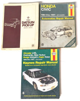 3 Vintage Car Repair / Service Manuals : 1982 Datsun Pick-Up, Honda Civic 1984 - 1991, Chrysler LHS / Dodge Intrepid / Eagle Vision 1993 - 1997
