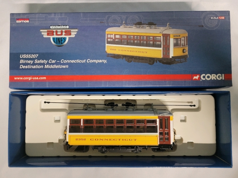 CORGI Birney Safety Car Connecticut Company Diecast in Original Box , 1:48 Scale