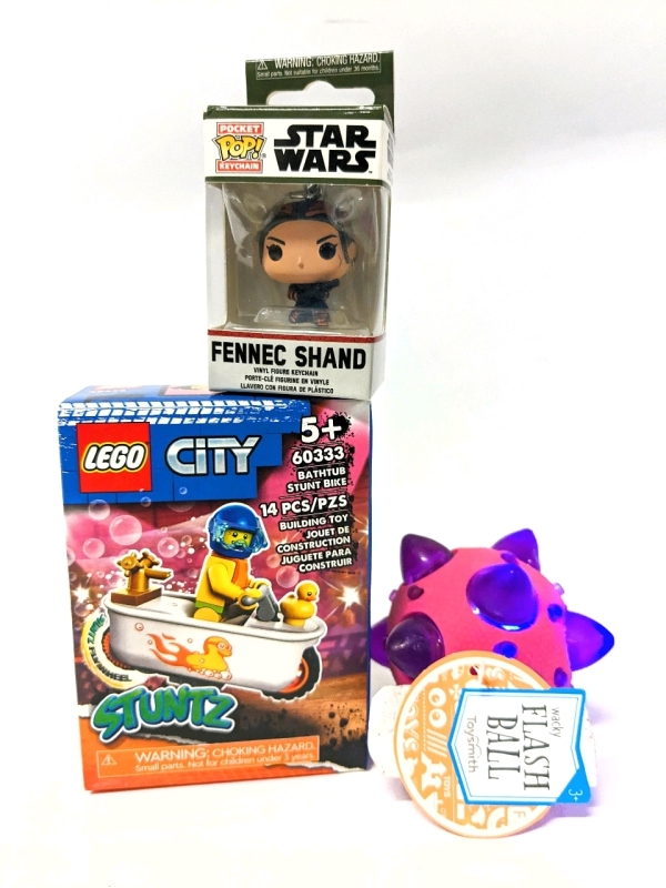 New LEGO CITY #60333 Bathtub Stunt Bike, Funko Pocket Pop! Star Wars Fennec Shand Keychain & Wacky Flash Ball