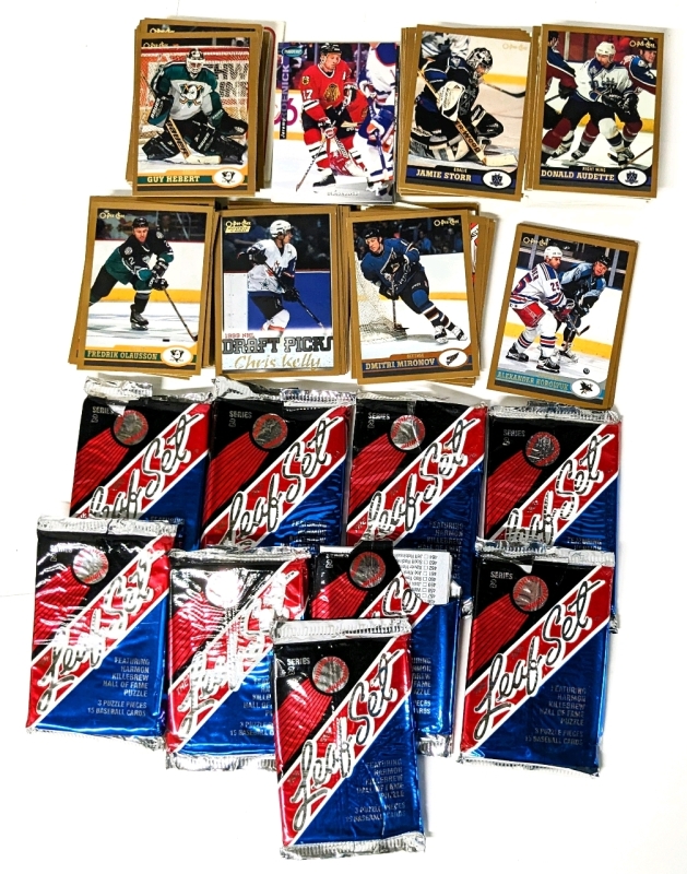 120 99/00 O PEE CHEE NHL Hockey Cards (Roberto Luongo + More) 9 Open Packs (in Wrappers), 1991 Leaf Baseball Cards