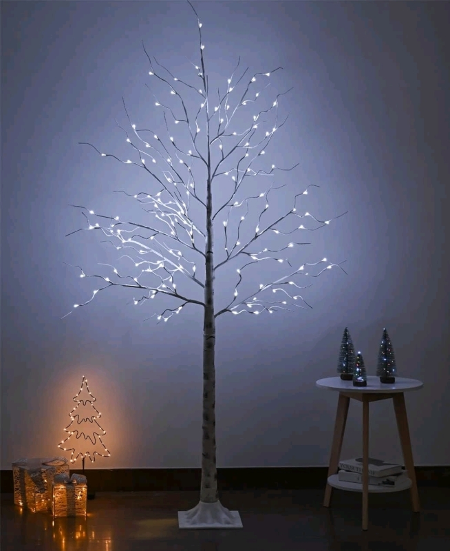 NEW Snokip Lighted Birch Tree, 6ft Artificial Birch Tree for Xmas Home Bedroom Office Decoration, White<br/>Retail $129.67 Tested and powers up.
