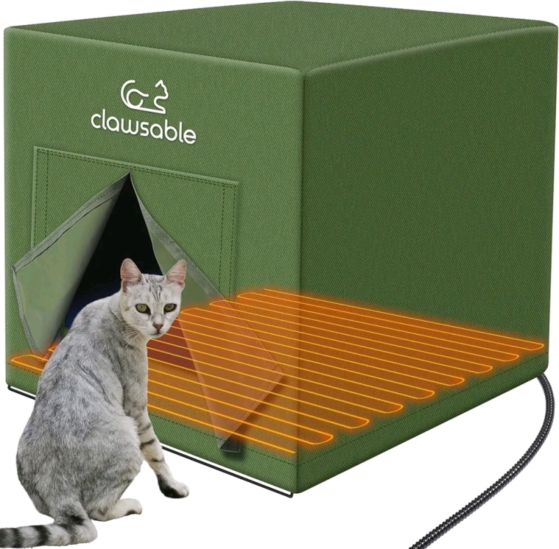 NEW Clawsable Large Heated Cat House for Outdoor Cats in Winter, Anti-Soaking Insulated Cat House, Elevated & Weatherproof