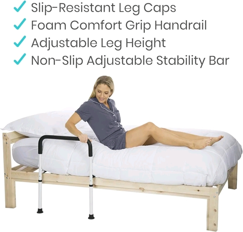 NEW Vive Bed Assist Rail - Adult Bedside Standing Bar for Seniors, Elderly, Handicap - Fit King, Queen, Full, Twin - Adjustable Fall Prevention Safety Rail. Adjustable