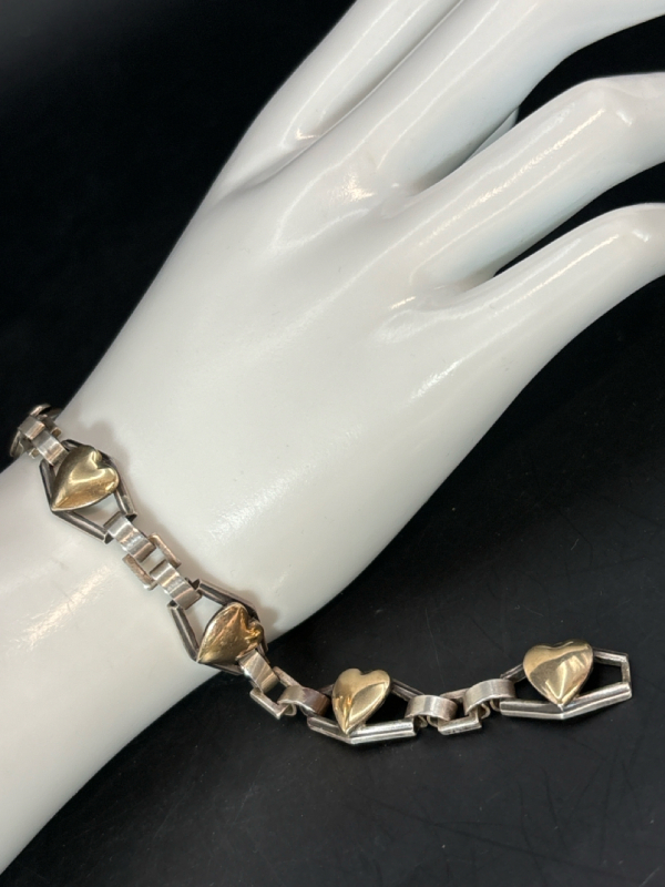 Sterling and Gold Filled Heart Link Bracelet Vintage