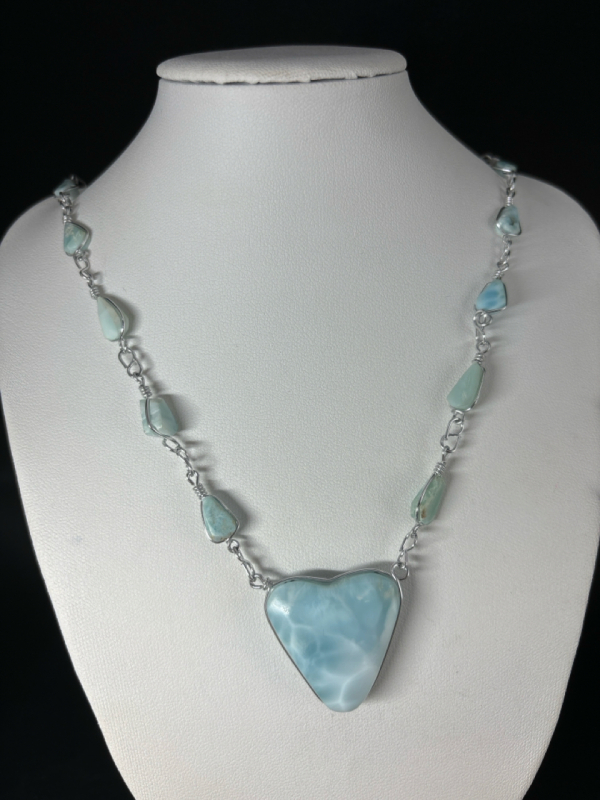 Larimar Heart pendant with free form Larimar Chain Links