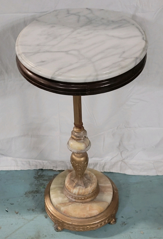 Marble / Metal 2pc. Top & Base Plant Stand . Measures 31" tall & 16" diameter top