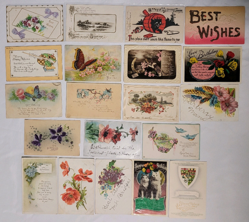 Early 1900s Greetings & Birthday Postcards , Used & Unused . 20 Postcards