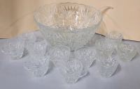 12pc. Cut Glass Punch Bowl Set . 11 Glasses & Punch Bowl with Ladle