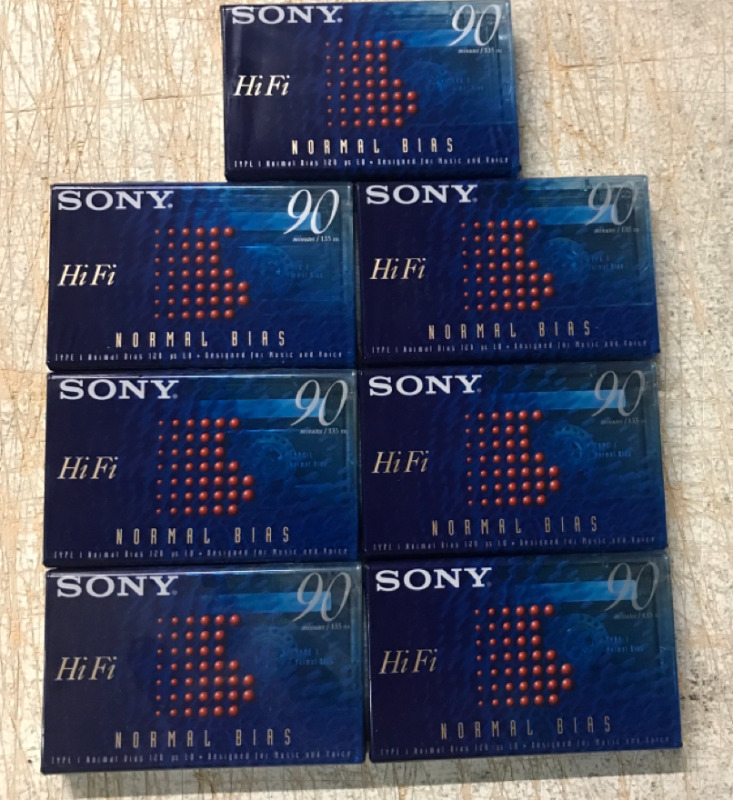 7 New Sony HF Cassette Tape Blank 90 Minutes Hi-Fi Recording Type 1 Normal Blue