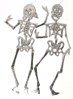 2 New Stamped Detail Handmade Tin Hanging Jointed Skeletons Day of the Dead Decorations 20" Long Each