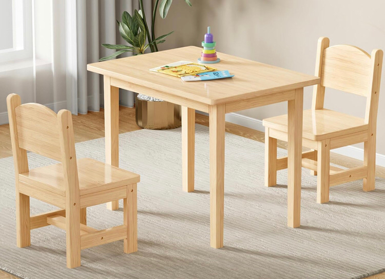 New JONUTATO Kids Table and Chair Set, Solid Pine Wood Kids Table and 2 Chair Set, Toddler Desk