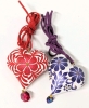 2 New Colorful Handpainted Lightweight Statement Wood Heart Pendants on Cords - 2