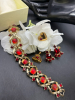 CORO signed Red Cab & Rhinestone Bracelet & Earrings