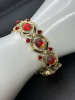 CORO signed Red Cab & Rhinestone Bracelet & Earrings - 2