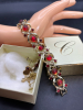 CORO signed Red Cab & Rhinestone Bracelet & Earrings - 6