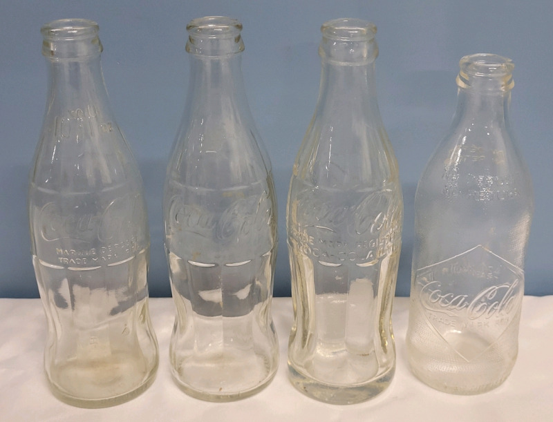 Vinrage Clear Glass Coca-Cola Bottles , Four (4) Bottles