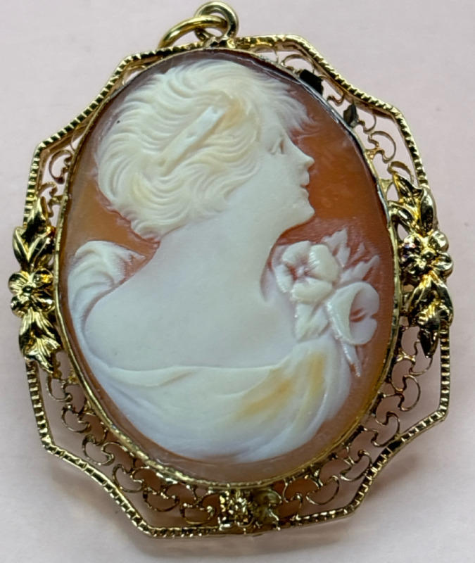 Beautiful Sterling Shell High Relief Cameo Gold over