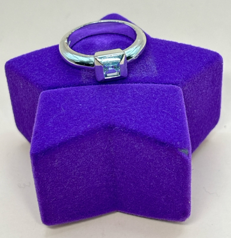 CZ Square 925 Sterling Ring Purple Star Box