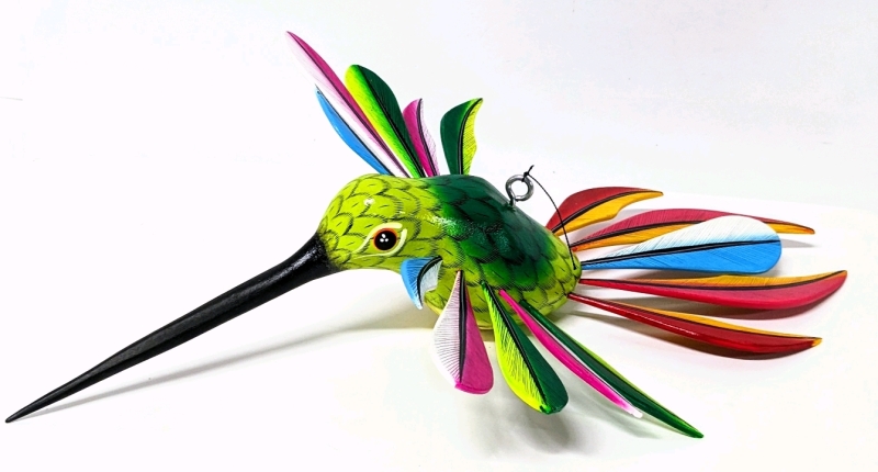 New Hand Carved & Painted Hanging Wooden Alebrije Hummingbird 17" Long (Including Tail Feathers)