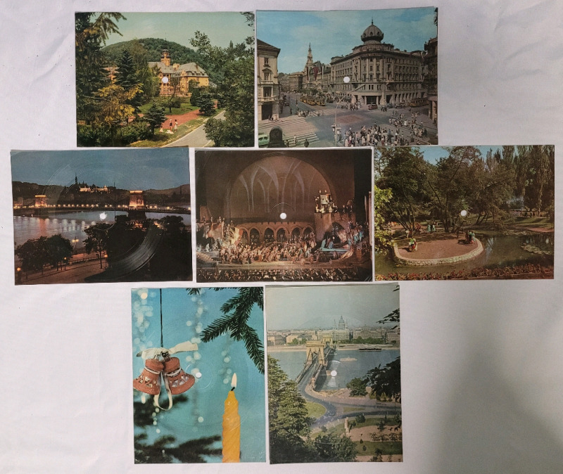 Vintage 1960s Colorvox Musical 45rpm LP Large Playable Postcards , Budapest Hungary