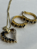 925 Sterling Gold over Floating Heart Necklace Earring Set - 4