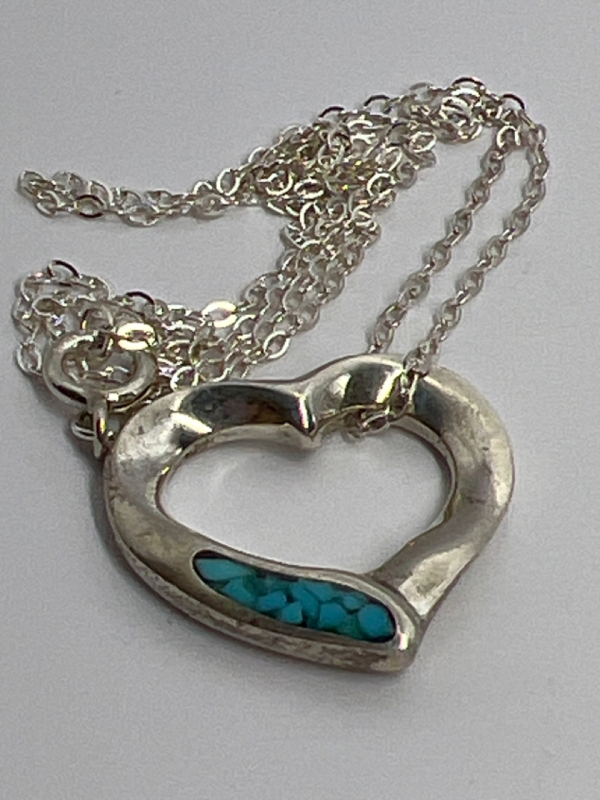 Floating Sterling Turquoise inlay Heart sterling Chain