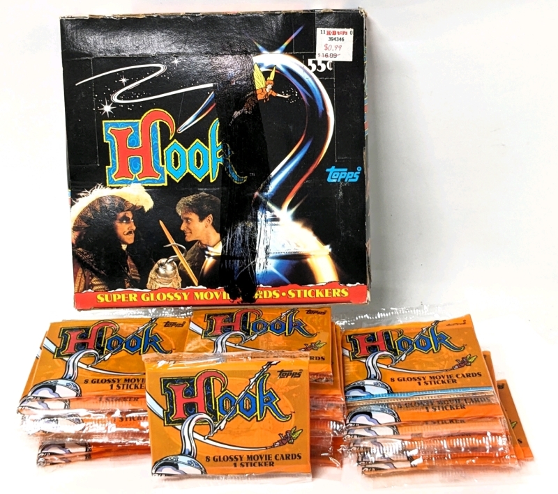 Vintage TOPPS 1991 HOOK Super Glossy Movie Sticker Cards in Retail Display Box (35 Sealed Packs, 8 Cards Per Pack 280 Cards Total)