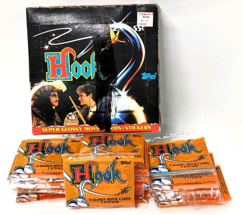 Vintage TOPPS 1991 HOOK Super Glossy Movie Sticker Cards in Retail Display Box (36 Sealed Packs, 8 Cards Per Pack 288 Cards Total)
