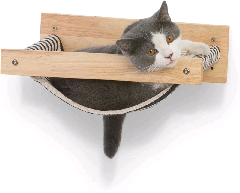 Cat Furniture Wall Mounted Cat Hammock Wood Climbing for Sleeping Playing Climbing Lounging 13.8 x 15.7"