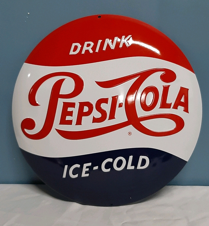 A Reproduction Pepsi Button Advertising Sign 2013