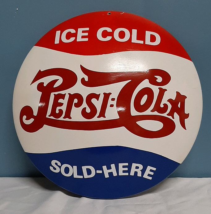 Vintage Pepsi Button Sign Possibly Refurbished